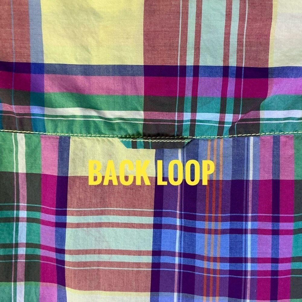 E B Company Vintage Button Down Collar Shirt Madras Plaid Blue Green Men Medium - Picture 6 of 16